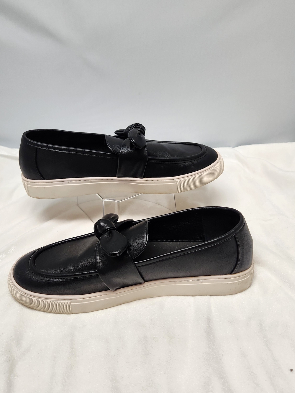 Corkys Black Leather Knot-Accent Slip-On Loafers with Cream Sole